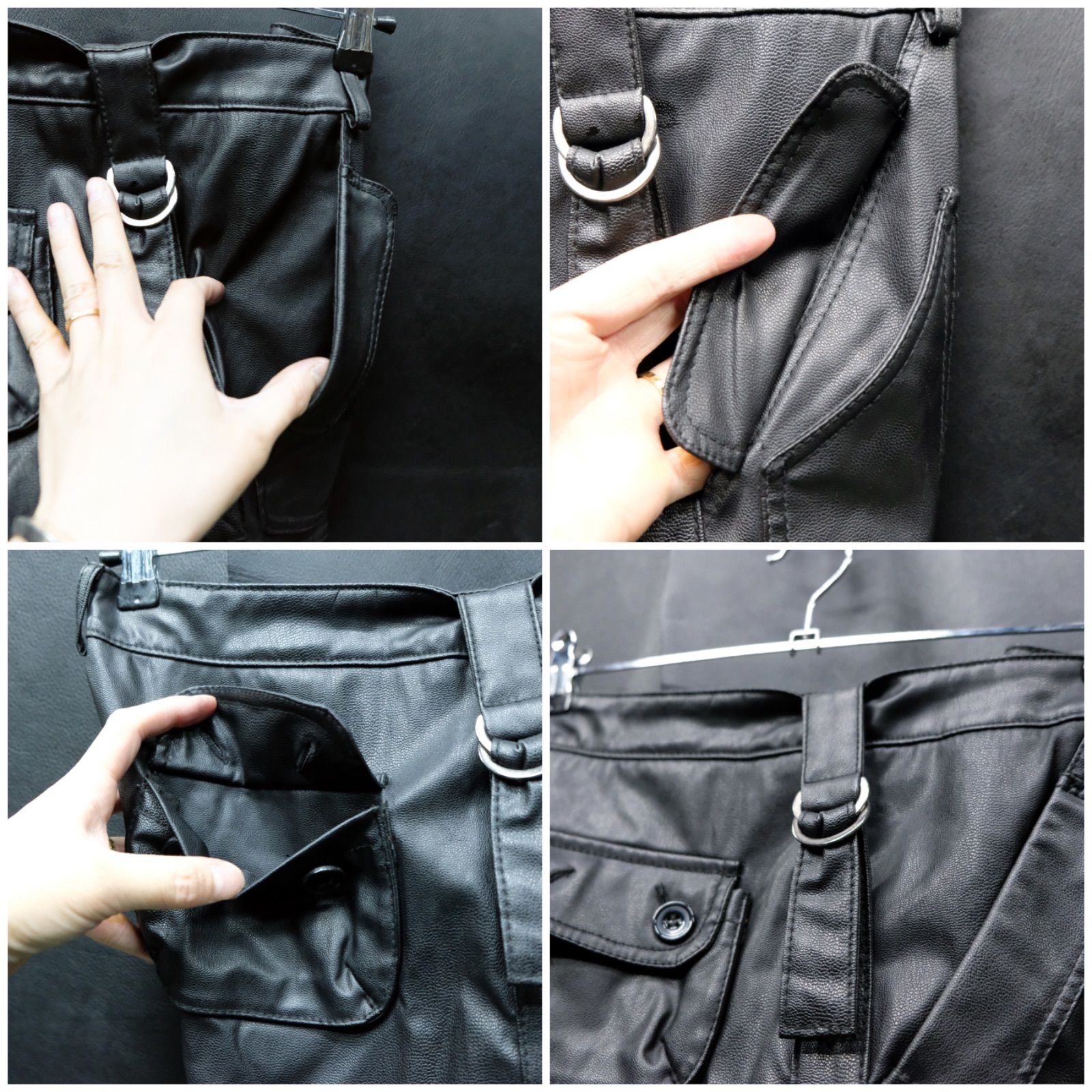 ZARA MAN PUレザー ギミックカーゴパンツ スリム US30/約82cm テック系 
