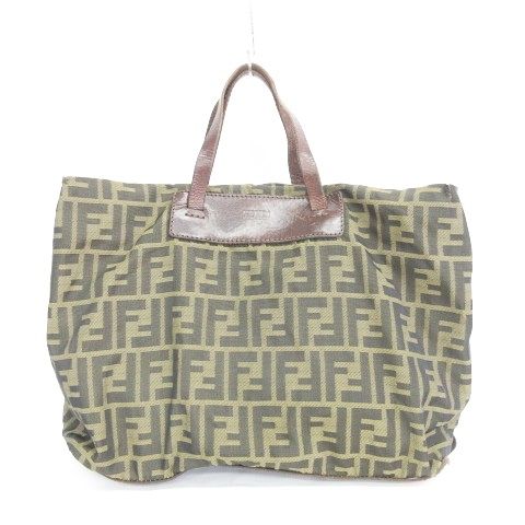 フェンディ FENDI トートバッグ ハンドバッグ 折りたたみ ズッカ柄 ブラウン AA