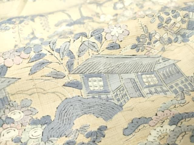平和屋着物▽訪問着　単衣　紬地　風景花文　正絹　逸品　DAAV5903az 平和屋着物▽訪問着 単衣 紬地 風景花文 正絹 逸品 DAAV5903az - メルカリ
