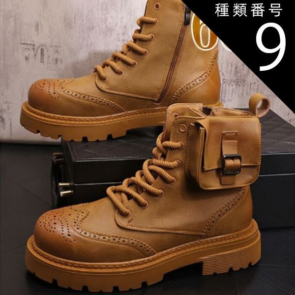 種類9：ブラウン/25.5cm ワークブーツ メンズ ブーツ レザー スエードサイドジッパー プレーントゥ 6cm 身長アップ レースアップ ラバーソール 歳末新春 トレンド おしゃれ キレイめ カジュア