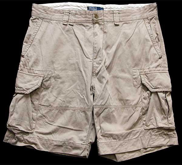 00s ポロ ラルフローレン USED加工 コットン カーゴ ショートパンツ ペンキ飛び グレーベージュ 38ショーツ ハーフ ビッグサイズ