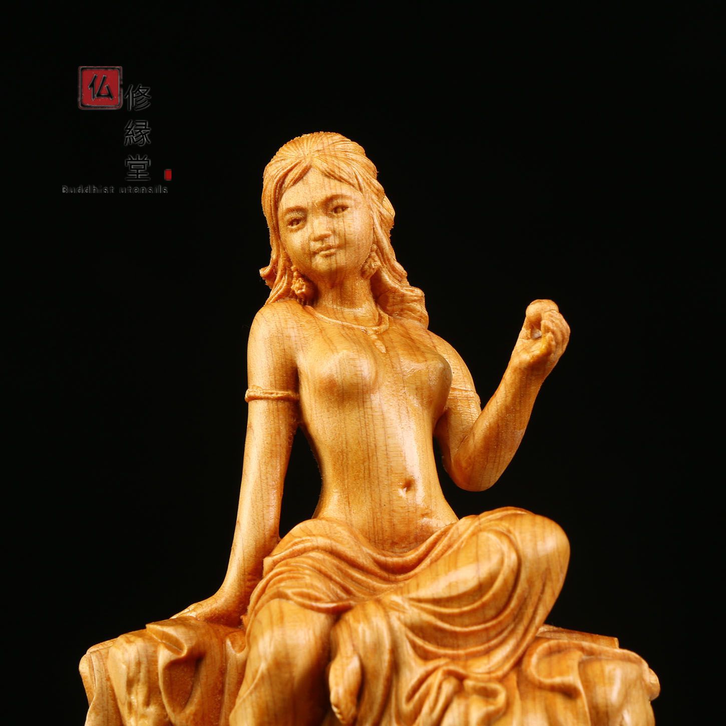 修縁堂】木彫仏像 七福神弁財天女神座像 崖柏 財神 彫刻 一刀彫 仏師で 修縁堂】木彫仏像 七福神弁財天女神座像 崖柏 財神 彫刻 一刀彫 仏師で