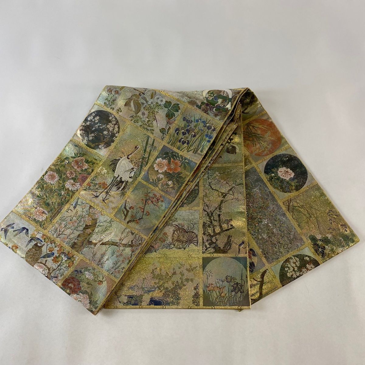 袋帯 全通 プラチナ本金箔 日本絵画全集 八百口織