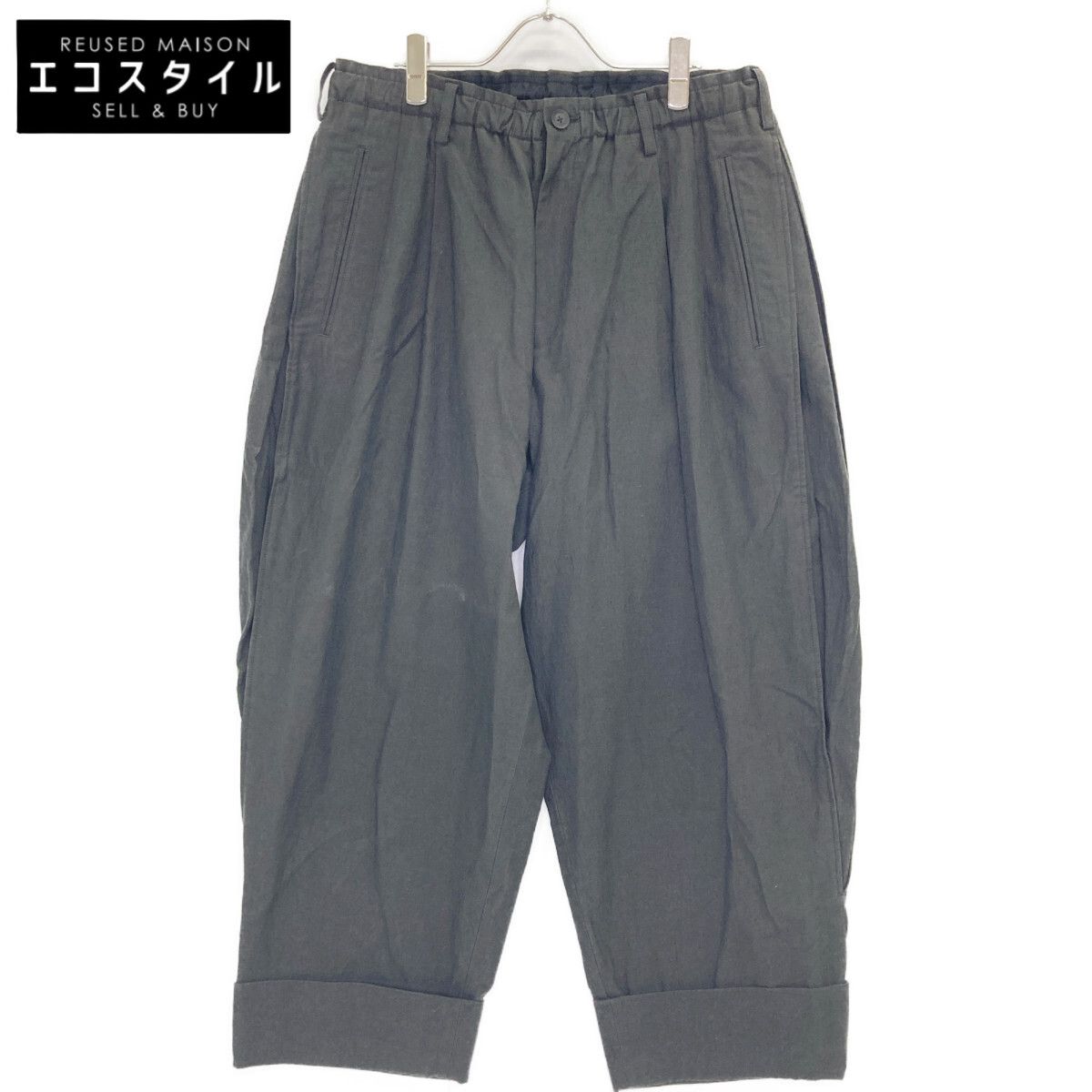 ❤ Yohji Yamamoto POUR HOMME ヨウジヤマモトプールオム PIECE UNIQUE HG-P42-013 ﾌﾞﾗｯｸ ｺｯﾄﾝ×ﾘﾈﾝ ﾜｲﾄﾞﾃｰﾊﾟｰﾄﾞﾊﾟﾝﾂ 3
