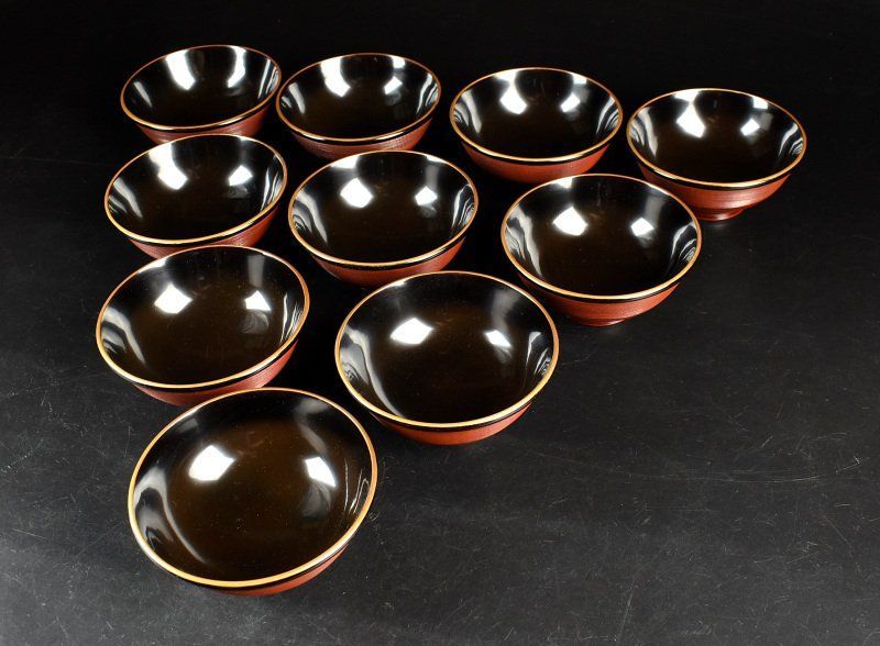 蔵A3181a 木製糸目 見返蒔絵絵替草花文 吸物椀 汁椀 蓋物 十客