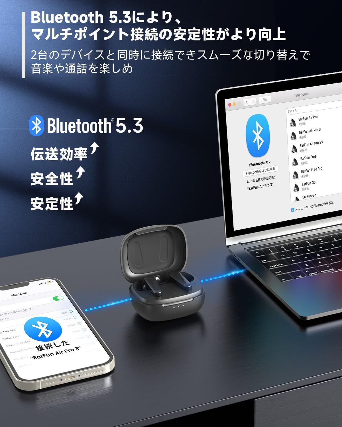 adaptive対応|超低遅延55ms|マルチポイント接続|