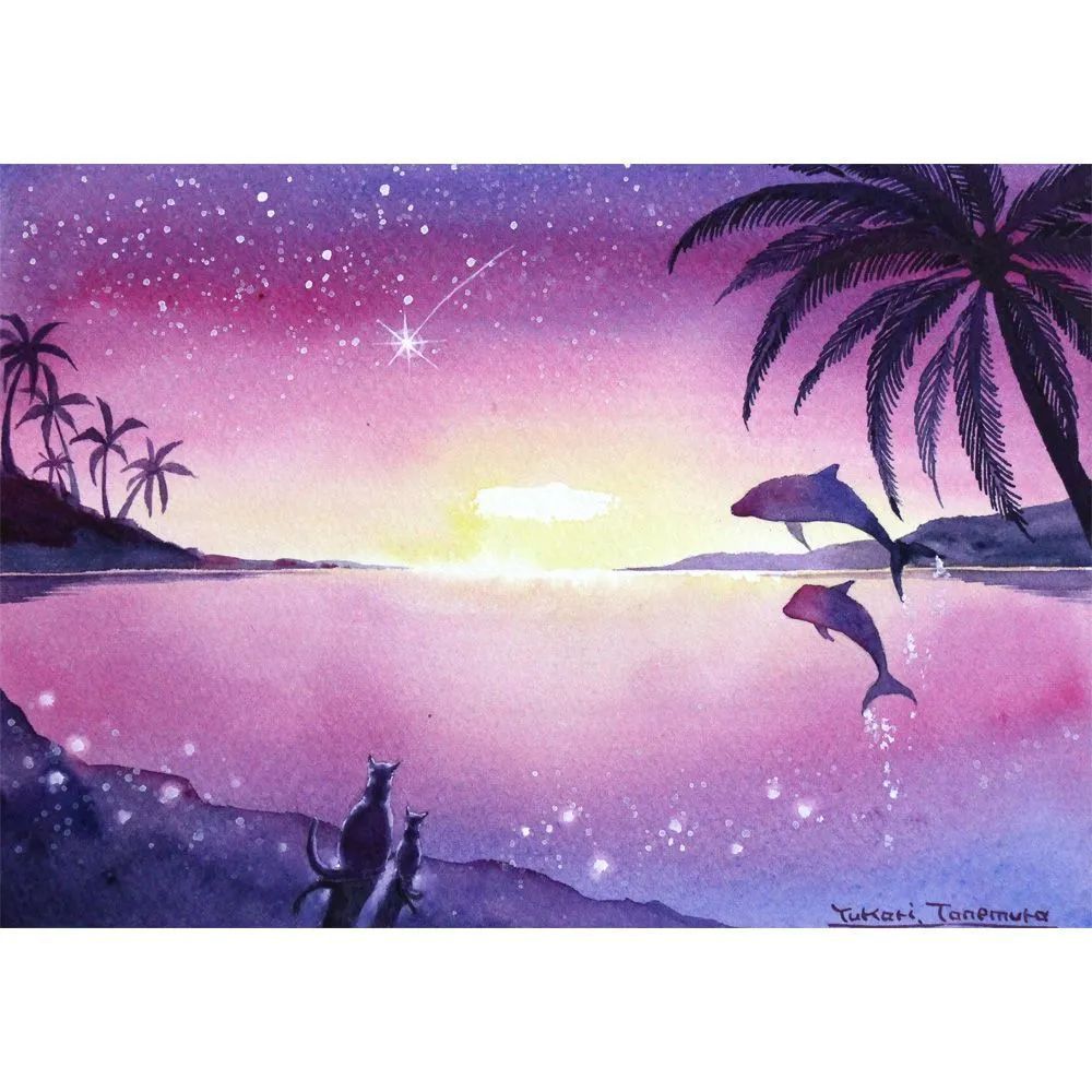 RUKURUKUさま専用（原画）輝く夜空のささやき【A5／水彩画／#2731】 RUKURUKUさま専用（原画）輝く夜空のささやき【A5サイズ／水彩画