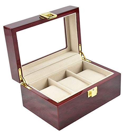 【数量限定】プレゼント クリスマス 木製レッド おしゃれ ガラス蓋展示ボックス 耐衝撃 コレクションケース ウォッチ 時計展示ボックス 腕時計コレクションケース 腕時計収納ケース3本用