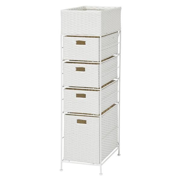 ランドリー チェスト アイアンランドリー 26センチ幅4段上かご付 水濡れに強いポリエチレン製 ホワイト色