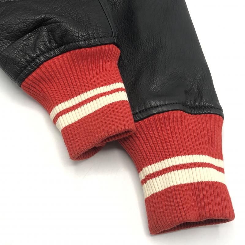 美品★DIESE・ディーゼル レザー切替し ビックワッペン付 スタジャン(S) 中古】DIESEL レザー切替スタジャン S ブラック ディーゼル 牛革