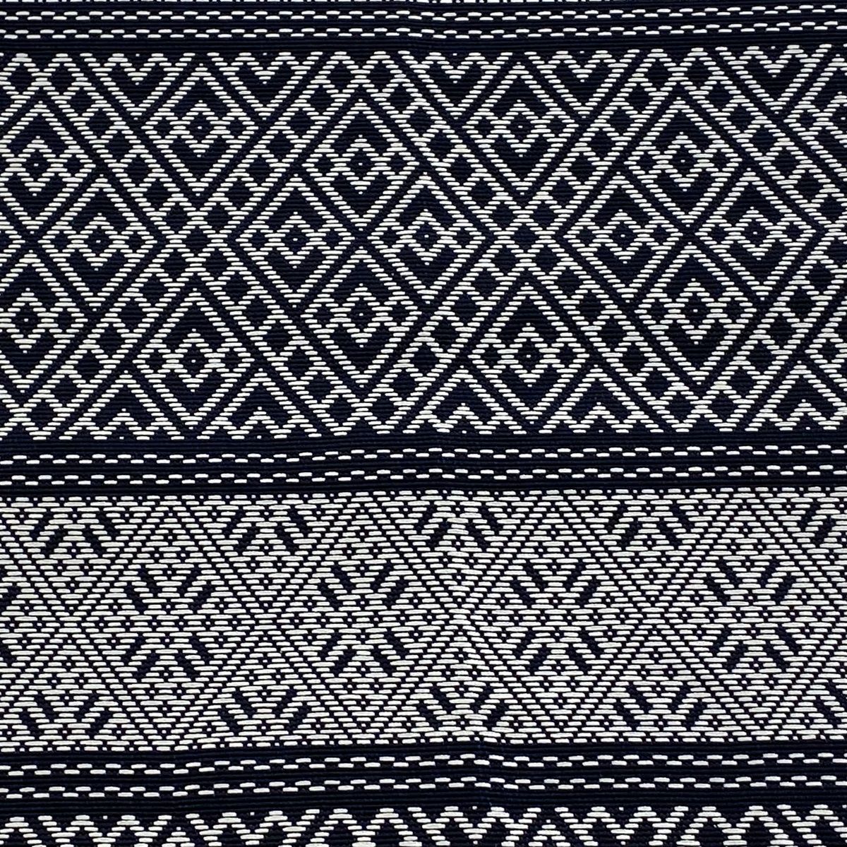 名古屋帯 落款 証紙 八寸名古屋帯 松葉仕立て 段縞 幾何学模様 紺色 お太鼓柄 正絹