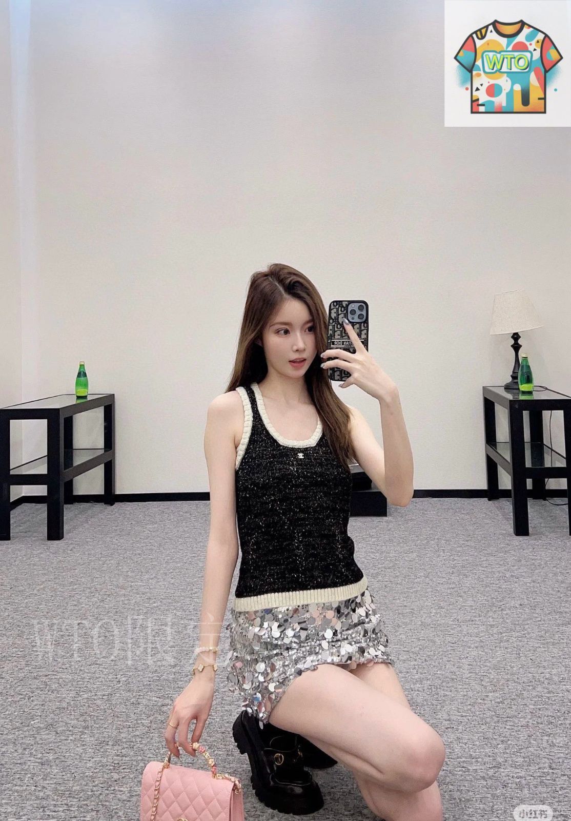 今日特価】Chanel New Dual C Rhinestone Color-Block Tank Top