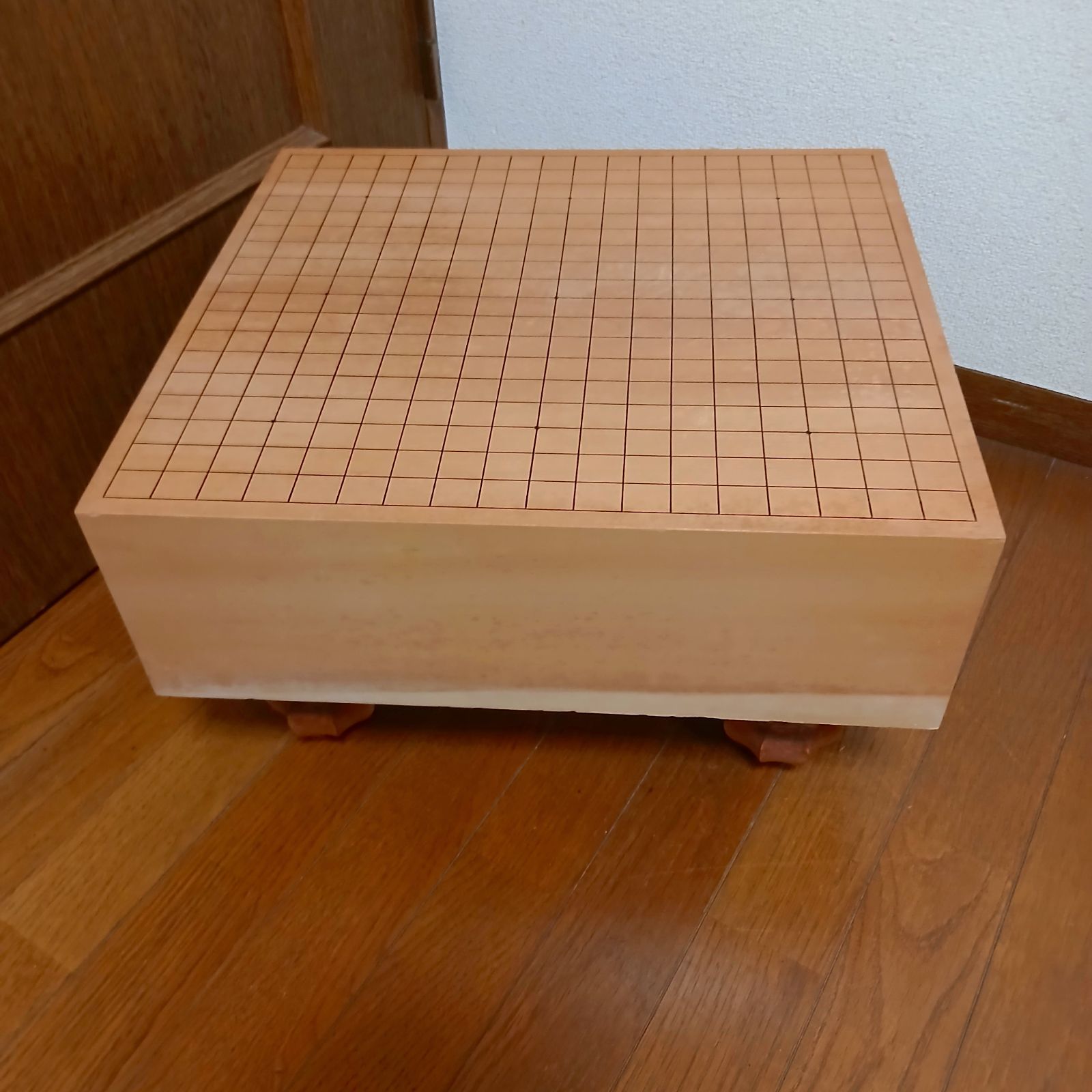檜木(ヒノキ)碁盤五寸盤 天柾目 カバーなし 囲碁盤 桧1寸ハギ卓上碁盤