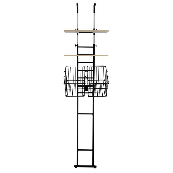 突っ張り式 洗濯機ラック/ランドリー収納 【棚2枚+バスケット2個 type ブラック】 幅55cm スチールフレーム 【組立品】【】