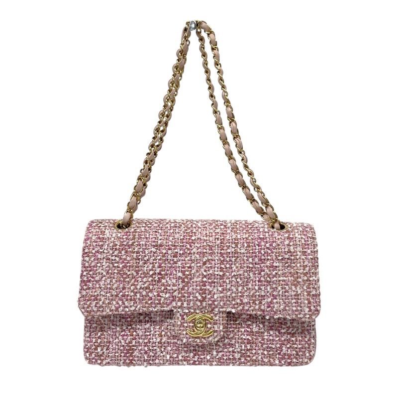 CHANEL】シャネル ツイード Wフラップ ショルダーバッグ