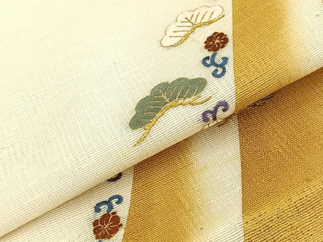 平和屋着物◎太鼓柄袋帯 スリーシーズン 春夏秋 駒刺繍 花唐草文