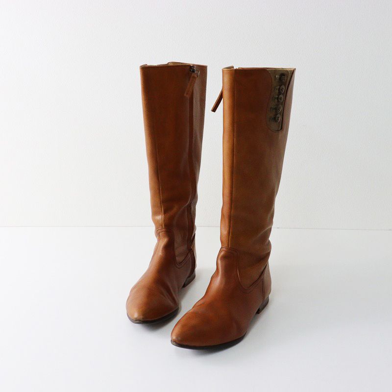 ショセ chausser レザーロングブーツ 38/ブラウン サイドジップ