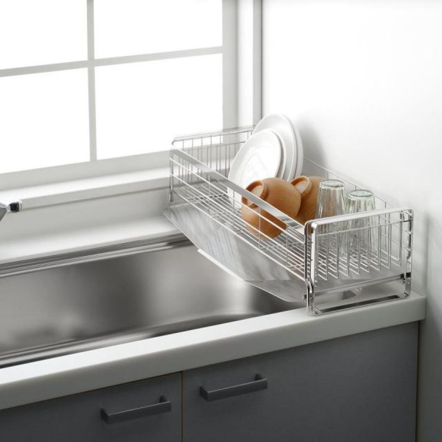 ヨシカワ 水切りラック 水切りかご 幅20 奥行57 cm シンクサイド 幅の広がる 1306103 食器 水切り カゴ 台所 シンク キッチン