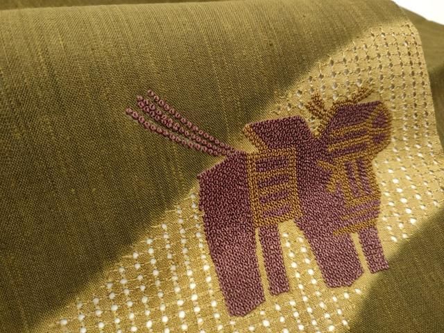 平和屋着物●中国三大刺繍　スワトウ相良刺繍　総刺繍　九寸名古屋帯　紬地　玩具文　正絹　逸品　CAAT8029hy 平和屋着物○中国三大刺繍 スワトウ相良刺繍 総刺繍 九寸名古屋帯 紬地
