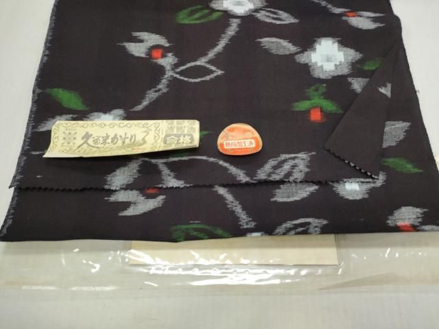 平和屋着物○久留米絣 反物 枝花文 証紙付き 着尺 綿 逸品 未