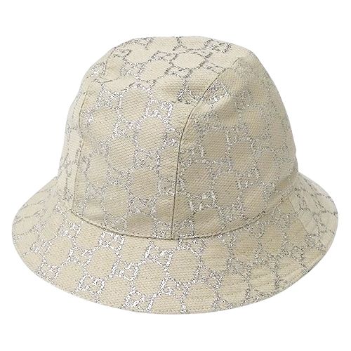 GUCCI 帽子 可愛い レディース GGラメ ホワイトシルバーM
