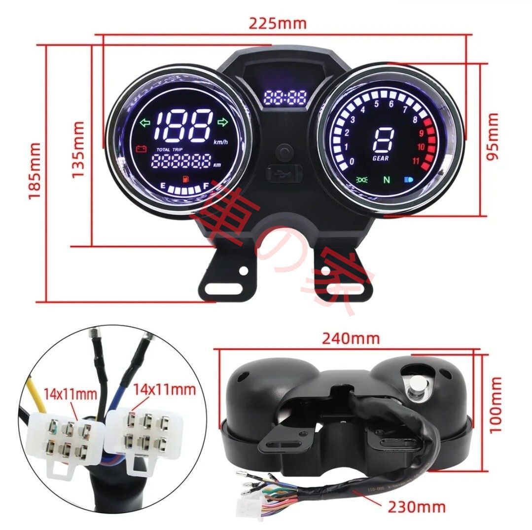 スズキ GN125 バイク デジタル タコメーター スピードメーター 速度計 アセンブリ