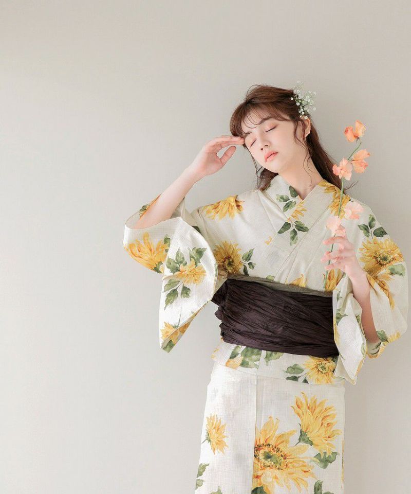 夏色の向日葵あそび】 浴衣5点セット(ゆかた・帯・下駄・着付け