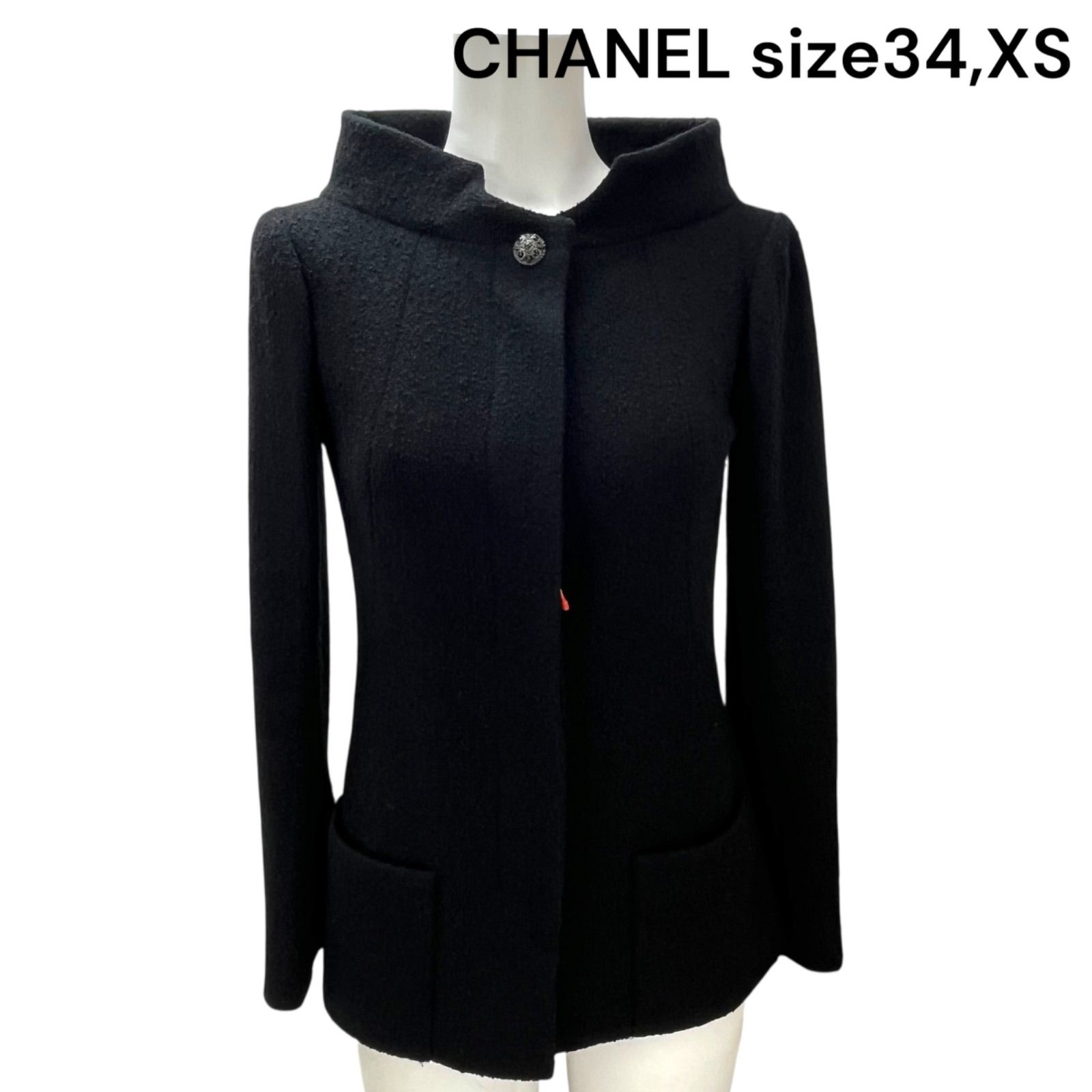 ●シャネル CHANEL 豪華ボタン ツイード ジャケット ブラック 34 XS レディース S5Q388