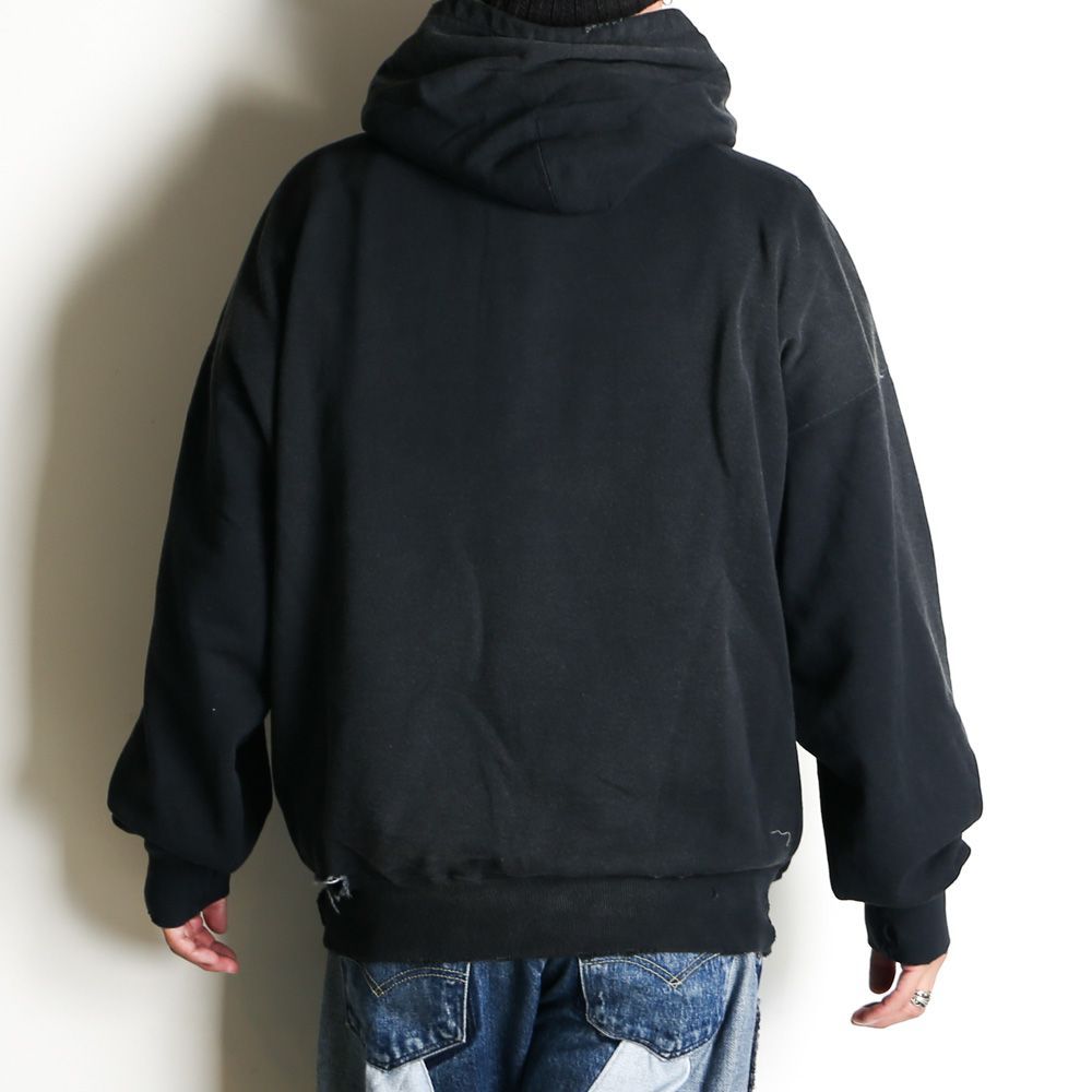 KAMIYA/カミヤ】Distressed Henry Neck Hoodie - BLACK / ヘンリー 