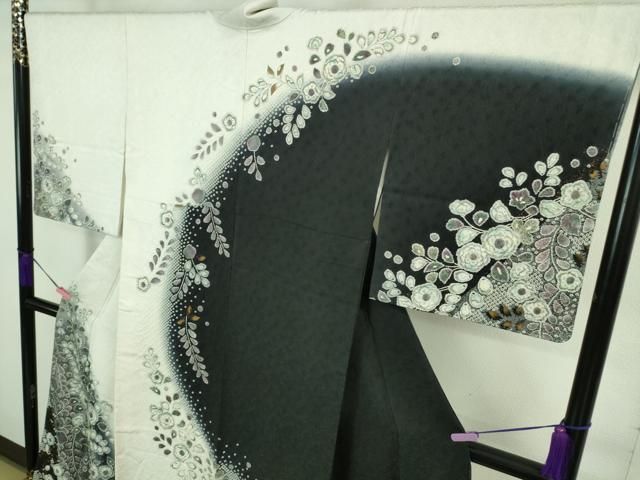 平和屋着物□極上 訪問着 辻が花 暈し染め 白×黒 金彩 逸品 未使用