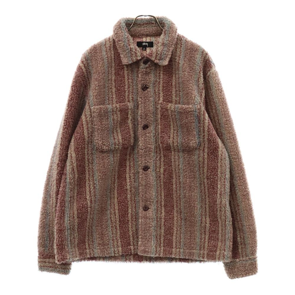 STUSSY (ステューシー) ストライプ ボアジャケット ピンク - メルカリ