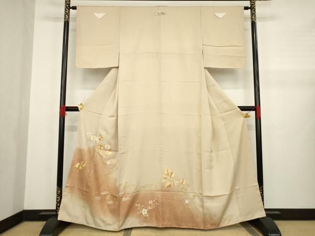 平和屋着物●豪華色留袖 駒刺繍 流水枝花文 暈し染め 金彩 正絹 ♥ AABA9446ck