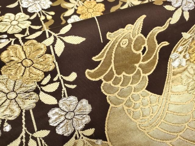 平和屋着物○六通柄袋帯 唐織 立波吉祥花鳥文 金銀糸 正絹 逸品 DAAV9075ob