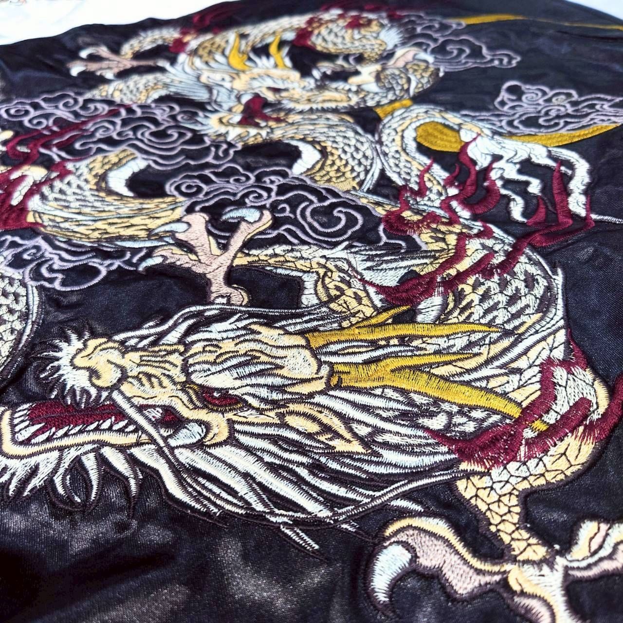 ☆【朧 -OBORO-/双龍 龍 袖龍/スカジャン サテン/総刺繍】長袖