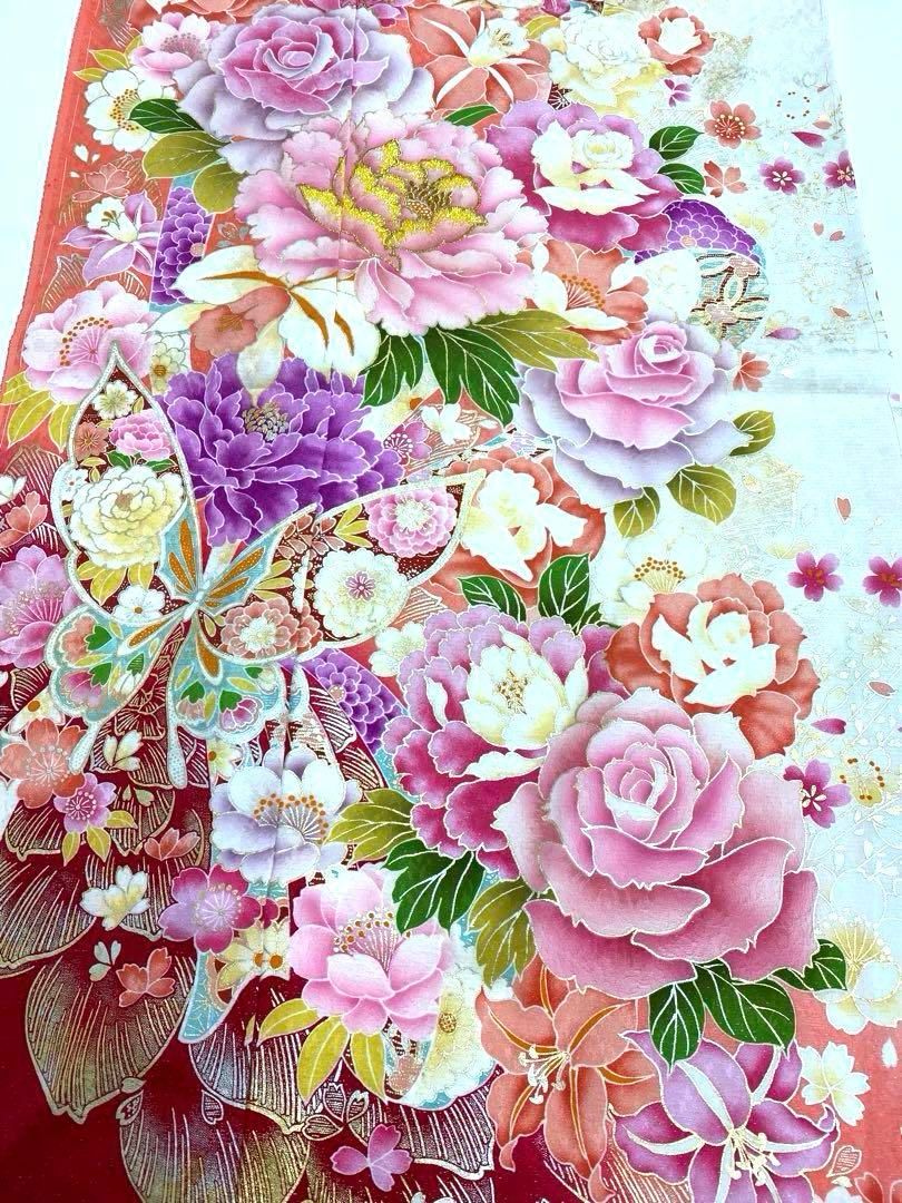 振袖 仮絵羽 舞台衣装 金彩 銀彩 銀通し ラメ刺繍正絹 未仕立て品 八掛 