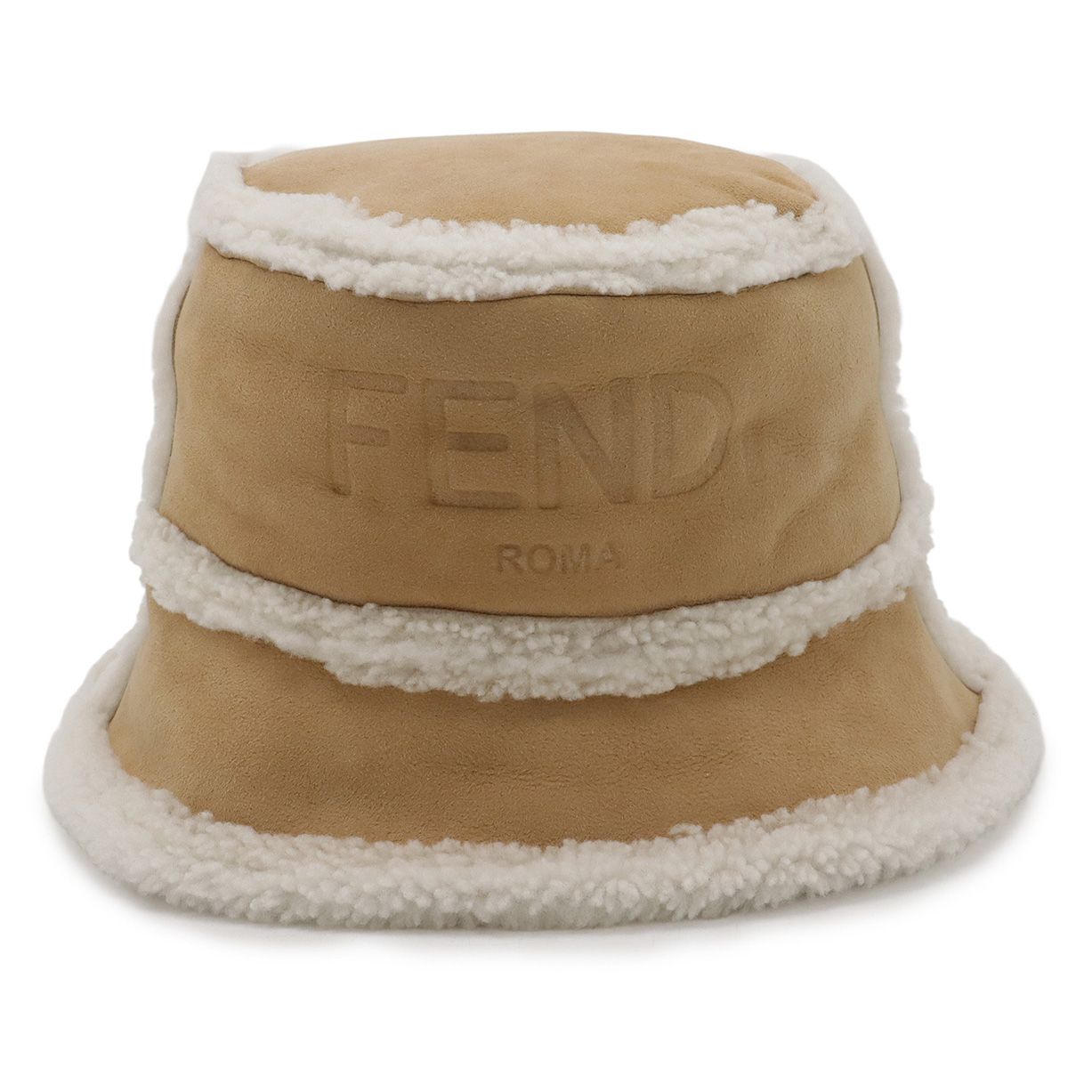 FENDI フェンディ ロゴ シアリング バケットハット 帽子 ムートン シープスキン ベージュ L