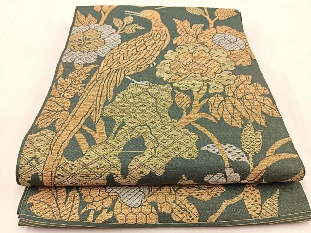 平和屋着物◎六通柄 本袋帯 更紗花鳥文 金銀糸 正絹 逸品