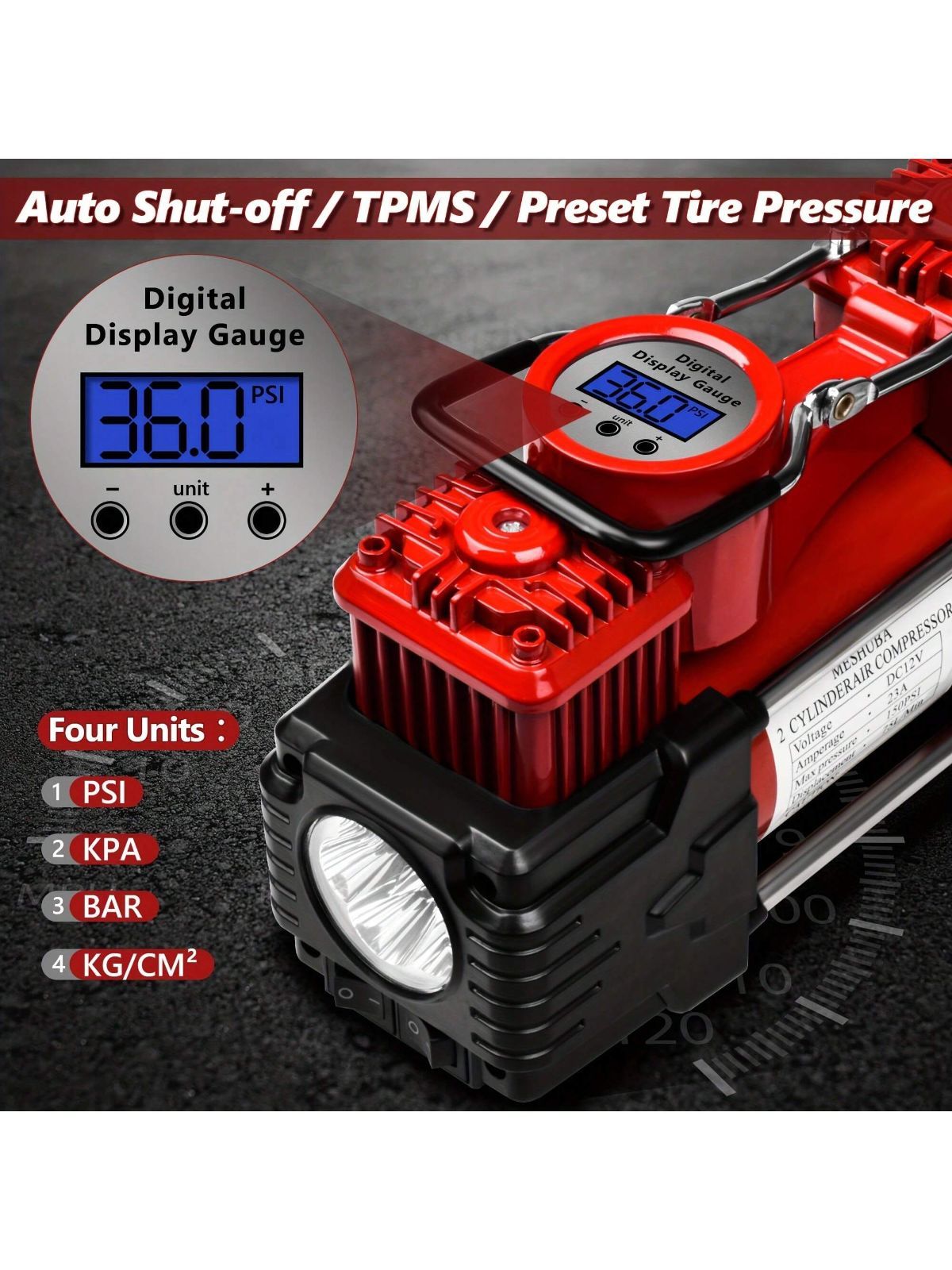 ポータブルエアコンプレッサーポンプ タイヤインフレーター 自動