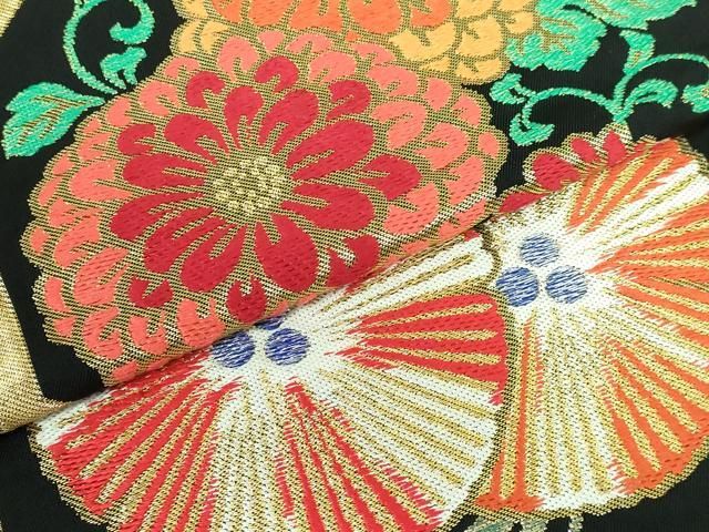 平和屋本店□極上 西陣 川島織物 六通柄 本袋帯 蜀江花文 黒地