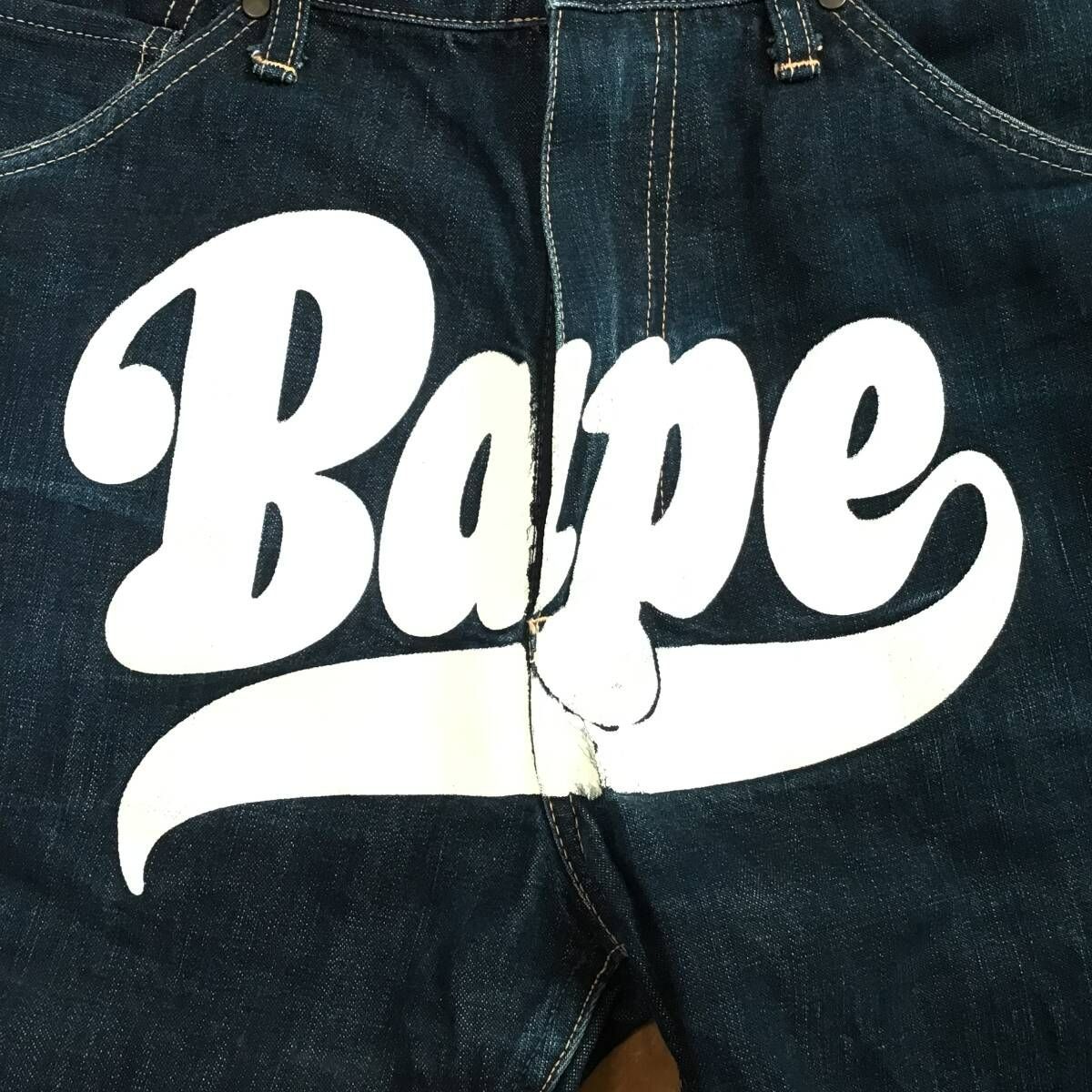 BAPE LOGO Denim Pants Lサイズ a bathing ape デニム パンツ エイプ