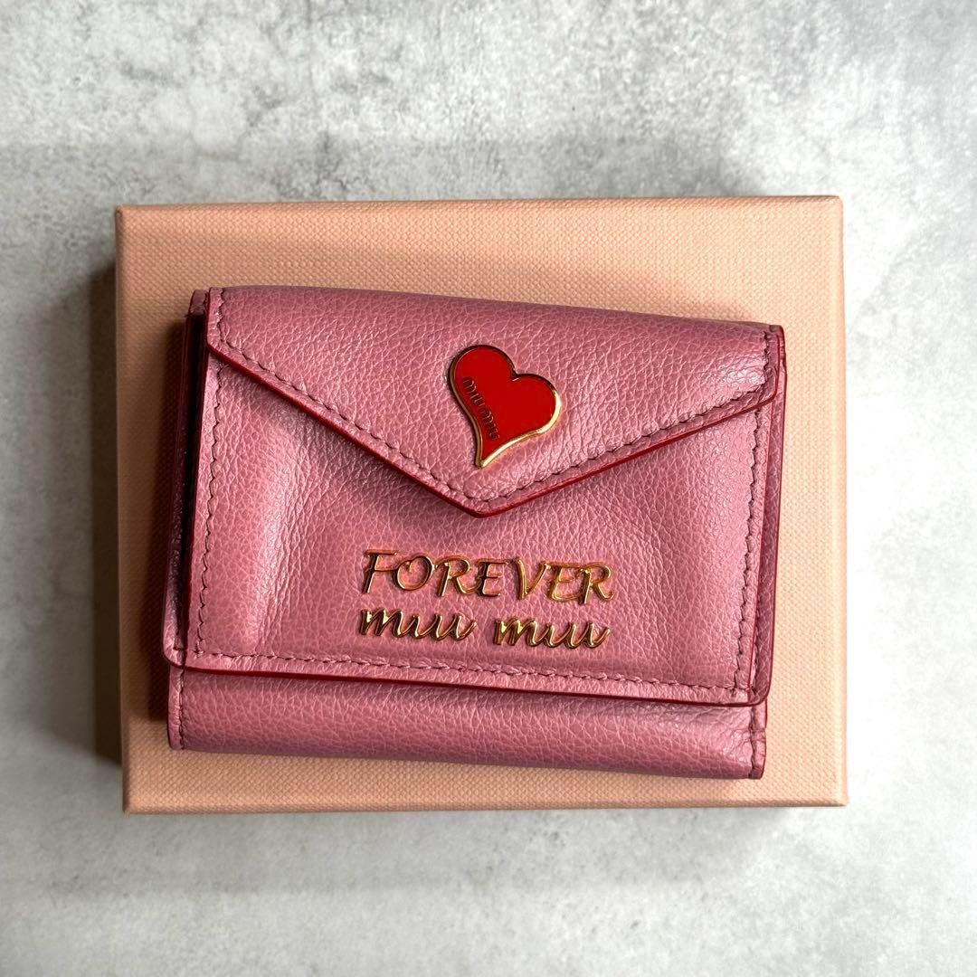 未使用品】 miu miu ミュウミュウ フォーエバーラブレターウォレット 三つ折り財布 マドラスレザー ピンク レッド 5MH021 MADRAS  FOREVER - メルカリ