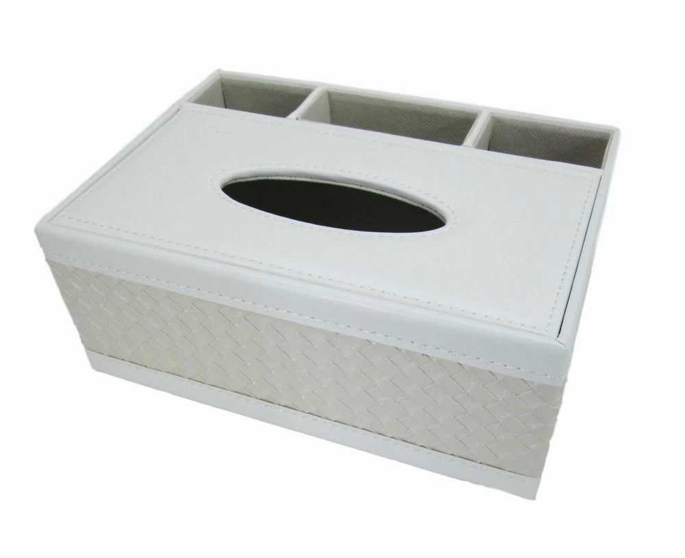 【訳あり】ティッシュケース メッシュ 編み込み ペン立て付き (ホワイト)