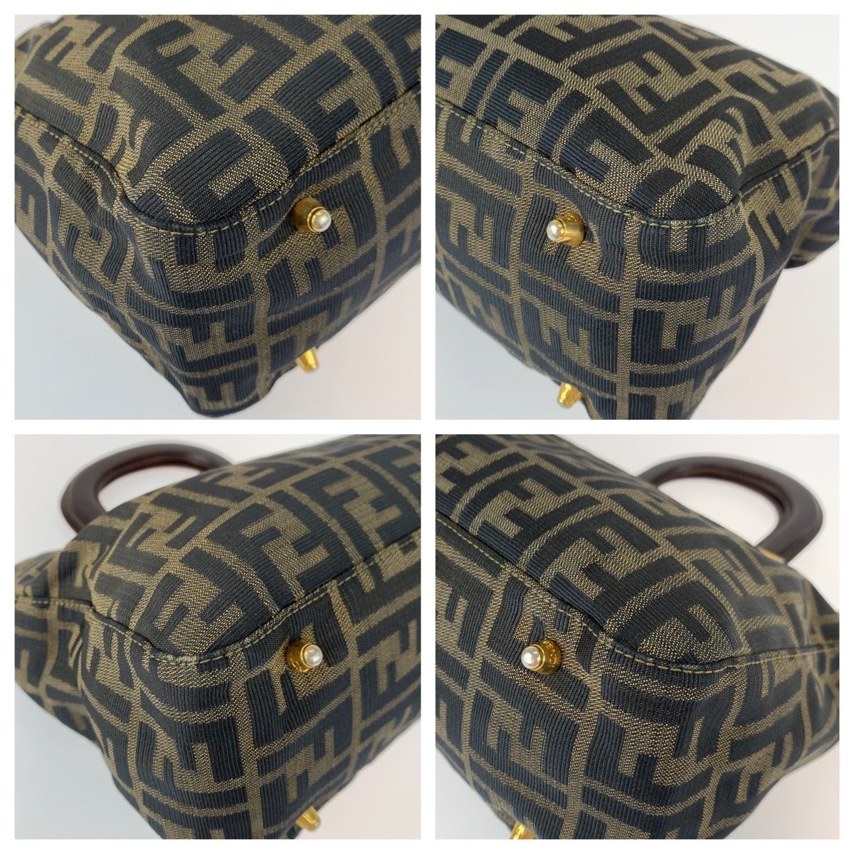 FENDI フェンディ ズッカ柄 カーキ ブラウン 茶 ゴールド金具 キャンバス/レザー トートバッグ ハンドバッグ レディース 403881【中古】  - メルカリ