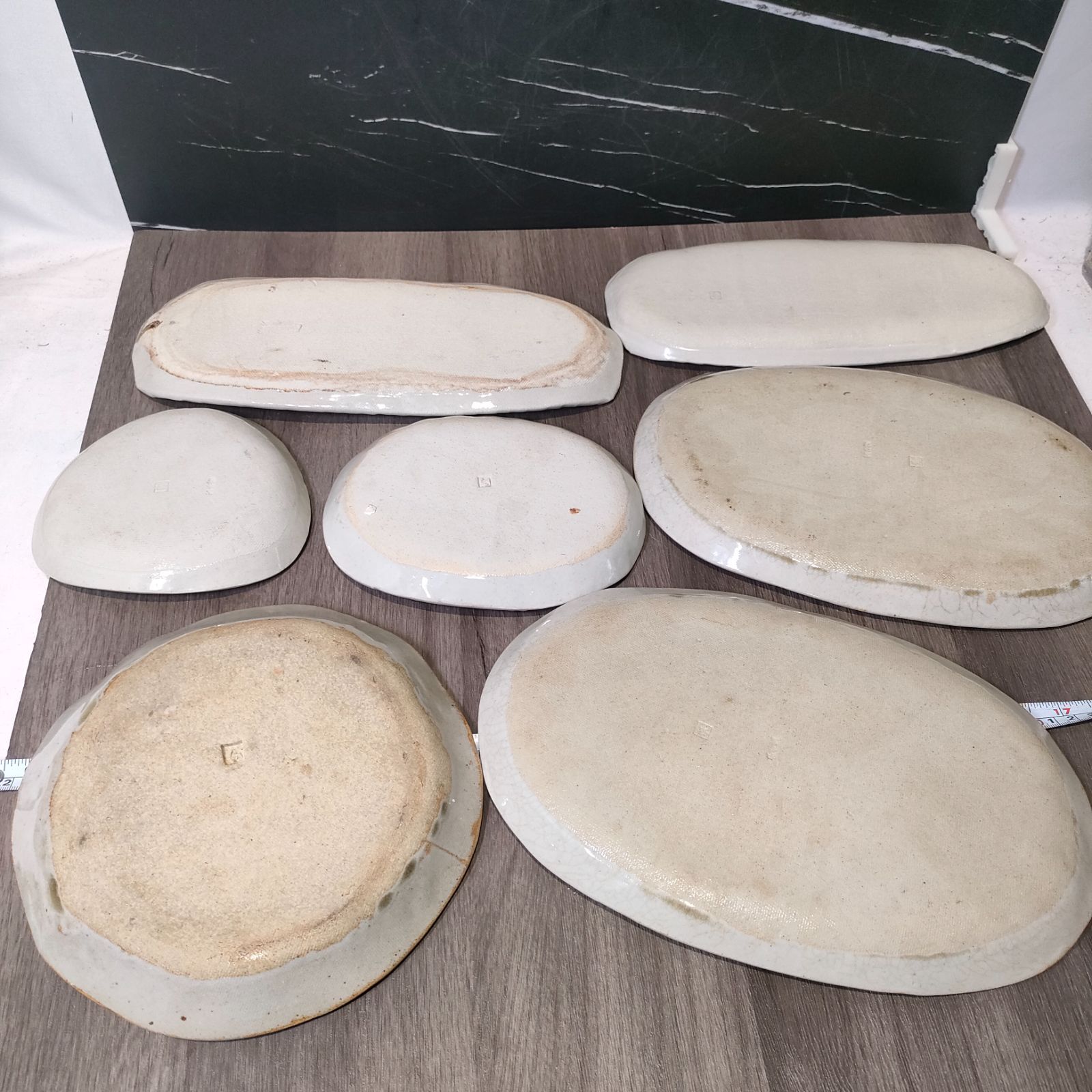 No4806￼ 古伊万里 染付矢羽文 見込寿字 輪茶碗 4客 陶磁器 送料