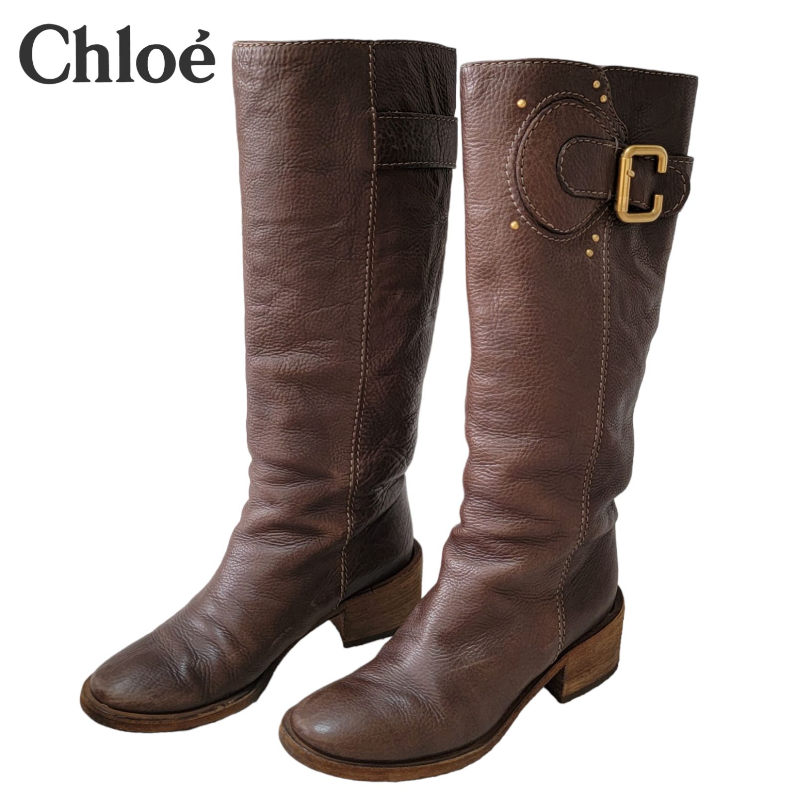 イタリア製】クロエ Chloe パディントン金具 ロングブーツ 36 茶色 23