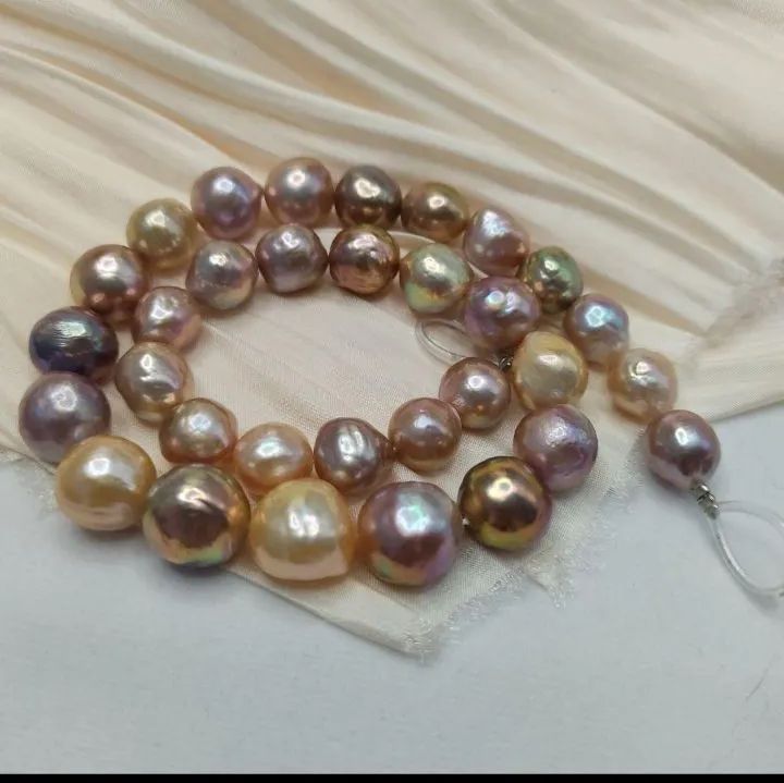 美品❗本真珠淡水エジソンパールマルチカラー特大粒鏡面テリ