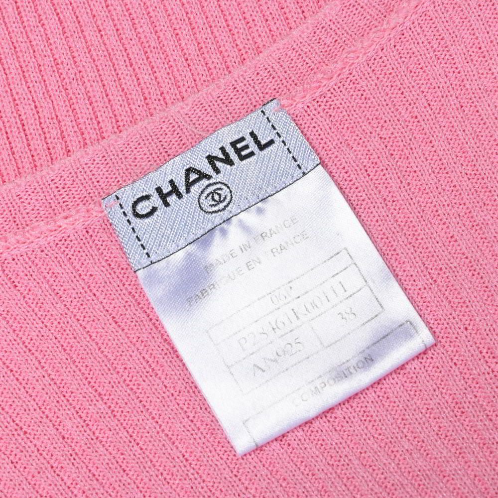 美品 CHANEL 06P P28461K00111 コットン混 半袖ニット ココマークプレート付き 38 ピンク シャネル KL4BHCBK81 CHANEL 06P P28461K00111 コットン混 半袖ニット ココマーク