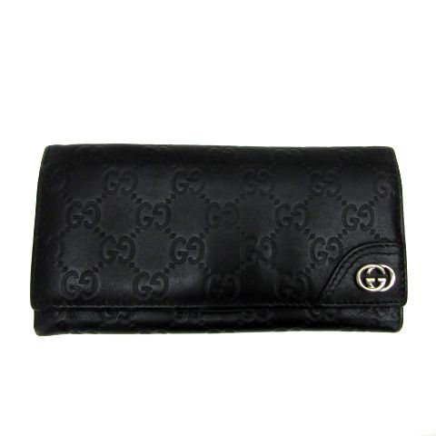 グッチ GUCCI 長財布 ウォレット 二つ折り 小銭入れ GGロゴ ロゴ金具 レザー 黒 ブラック シルバー色 /YS16