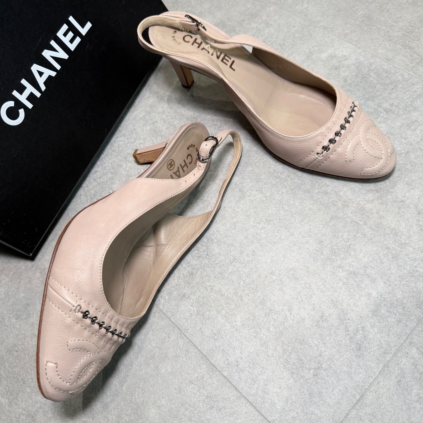美品 CHANEL シャネル スリングバックパンプス ココマーク
