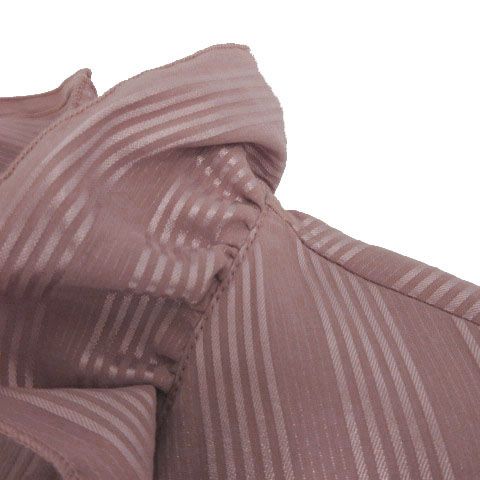 ナラカミーチェ NARA CAMICIE シャツ フリル 長袖 シャイニー 光沢 ストレッチ コットン混 シャドーストライプ ピンク系 グレーピンク 3 ナラカミーチェ NARA CAMICIE シャツ フリル 長袖 シャイニー